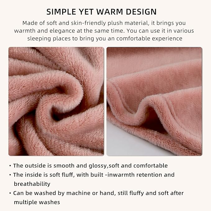 Melissa Large Travel Blanket and Inflatable Pillow Set - 69“ x 43.3” – Soft Blanket with Carry Bag – Lightweight, Compact & Washable for Backpacking, Hiking, Airplane, Car, Office, Camping (Pink)