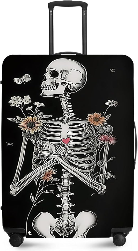 ANNA QUEEN Funny Skull Flower Travel Luggage Cover Suitcase Protector Suitcase Cover Anti-Scratch,Stretchable Fit for 18-32Inch Luggage,Travel Bag Cover Washable L(fits 26-28Inch suitcase)