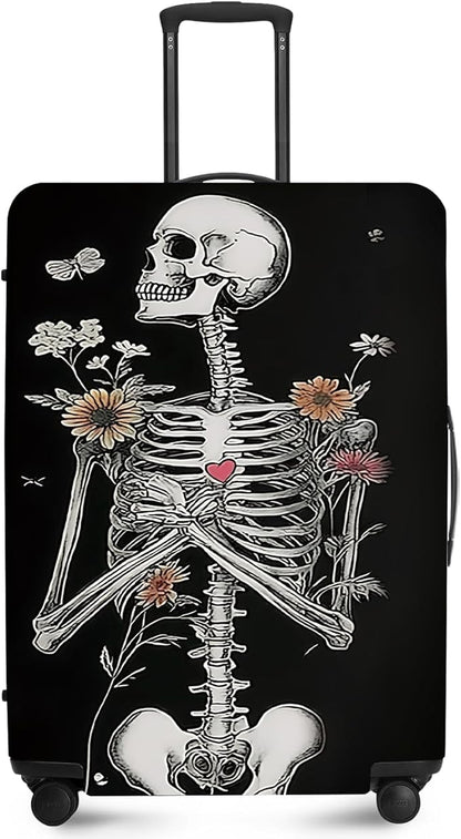 ANNA QUEEN Funny Skull Flower Travel Luggage Cover Suitcase Protector Suitcase Cover Anti-Scratch,Stretchable Fit for 18-32Inch Luggage,Travel Bag Cover Washable XL(fits 29-32Inch suitcase)