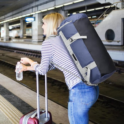 MIER Large Duffel Backpack Sports Gym Bag with Shoe Compartment, Heavy Duty and Water Resistant, Navy Blue, 90L