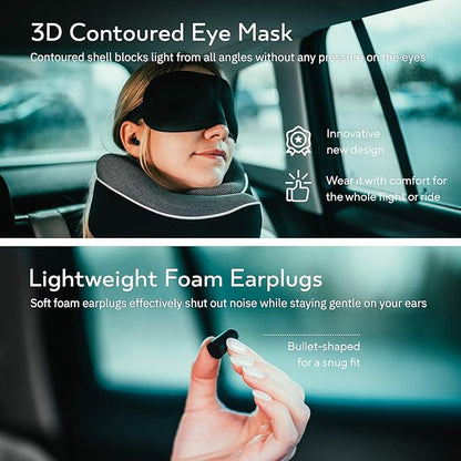 Proglobe Orthopedic Neck Pillow, Travel Neck Pillows for Airplanes, Memory Foam Kit, 360° Head Support, Airplane Pillow Set with 3D Contoured Eye Masks, Earplugs, and Luxury Mesh Bag (Black)