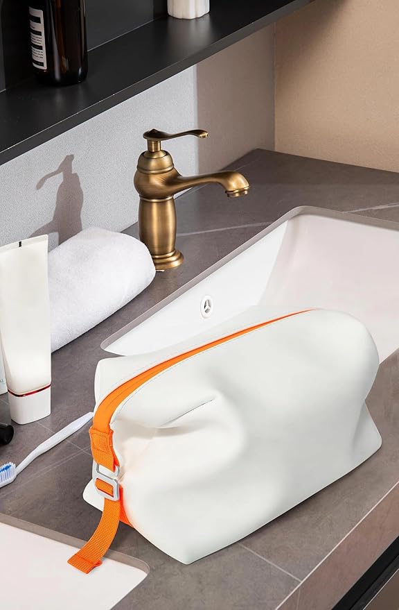 6"x 9.84" 4.5L Large Silicone Toiletry Bag,Waterproof Leakproof Foldable Travel Organizer,Dopp Kit Alternative for Men & Women,White