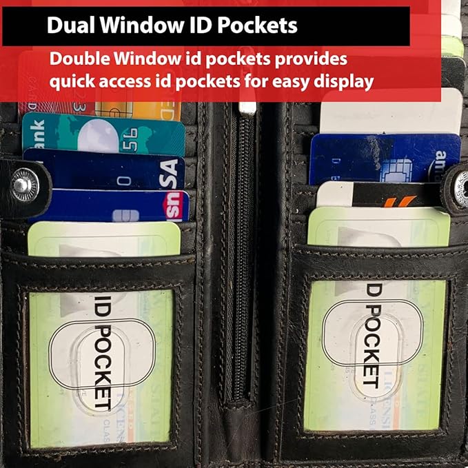 CLASSIC Motorcycle Chain Wallet for Men – Premium Cowhide Leather, RFID Bi-Fold Biker Wallet with Heavy Duty ChainBikers Truckers & Hunters, Credit Card Money Organizer Long Wallet Crazy Horse Brown