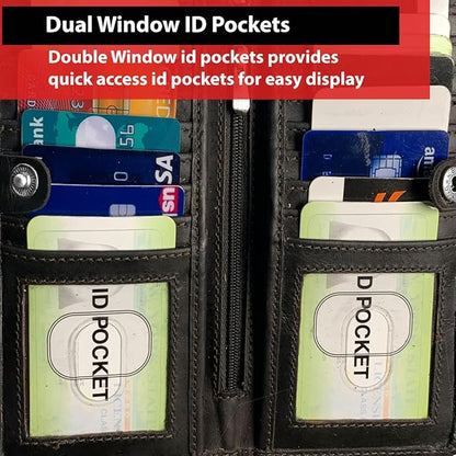 CLASSIC Motorcycle Chain Wallet for Men – Premium Cowhide Leather, RFID Bi-Fold Biker Wallet with Heavy Duty ChainBikers Truckers & Hunters, Credit Card Money Organizer Long Wallet Crazy Horse Brown