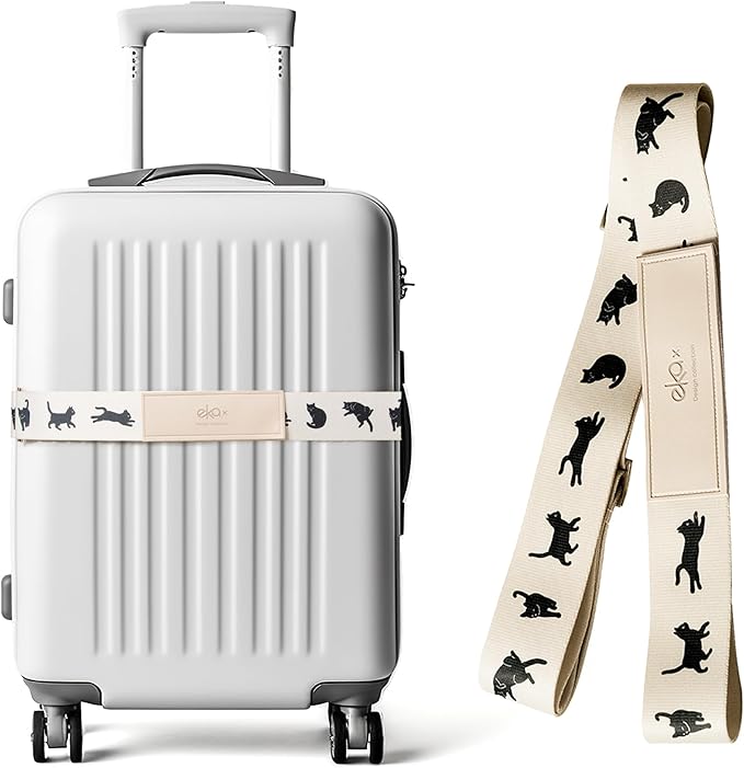 Luggage Straps for Suitcases, Adjustable Luggage Elastic Belt, Travel Essentials for Airport, Station, Vibrant Designs, Black Cat