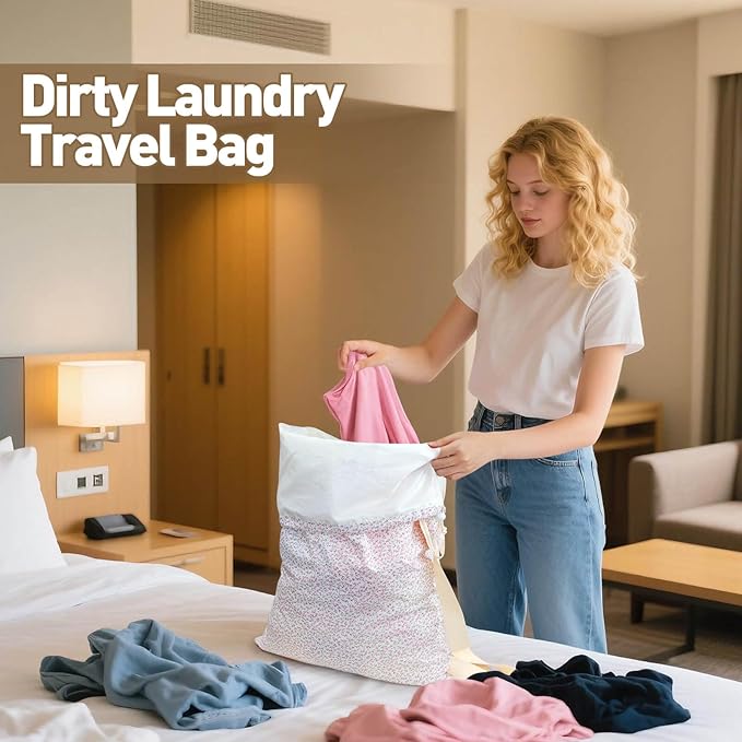 College Laundry Bag, Dirty Clothes Laundry Bag With Drawstring Handles For College Dorm Laundromat Apartment Travel Camp 29" X 18" Women Girls Back To School Birthdays Gift, Pink Florals