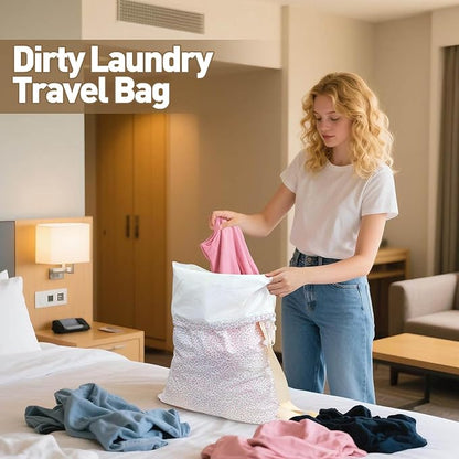 College Laundry Bag, Dirty Clothes Laundry Bag With Drawstring Handles For College Dorm Laundromat Apartment Travel Camp 29" X 18" Women Girls Back To School Birthdays Gift, Pink Florals