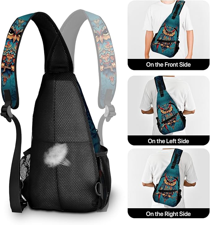 Owl Sling Bag Travel Sling Backpack Lightweight Casual Daypack Women Chest Bags for Outdoor Sport Climbing Runners