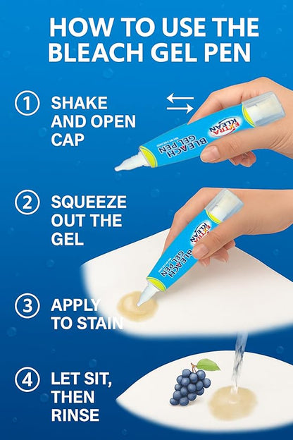 Bleach Gel Pen – Double-Ended Stain Remover Pen for Clothing, Instant Spot Cleaner for Clothes, Travel Size Bleach Pen for Whites & Laundry (2 Pack)