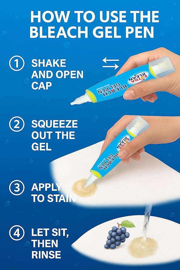 Bleach Gel Stain Remover Pen – Travel Size Toiletry for Clothing, Instant Spot Cleaner, Travel Essentials & Accessories