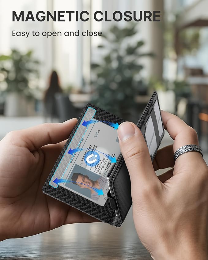 typecase Leather Wallet for Men Card Holder: Premium Genuine Leather, RFID Blocking, Slim, Minimalist, Front Pocket - 15 Cards Capacity | ID Window | Money Clip (Carbon Fiber)