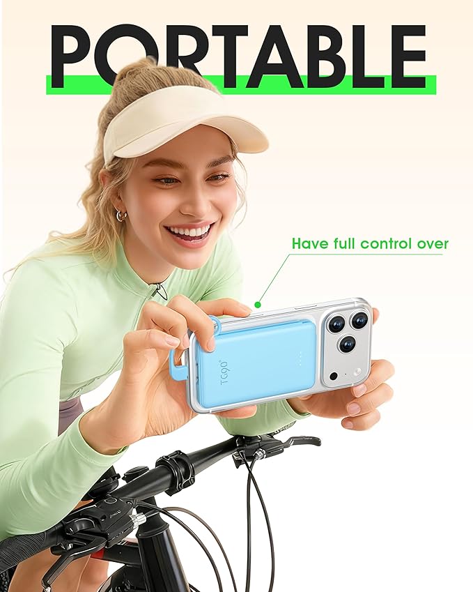 TG90° Portable Charger Built-in AC Wall Plug and Cables, Slim Fast Charging Power Bank 5000mAh, Pocket Size USB C External Battery Pack Compact Travel Charger Compatible with iPhone, Samsung