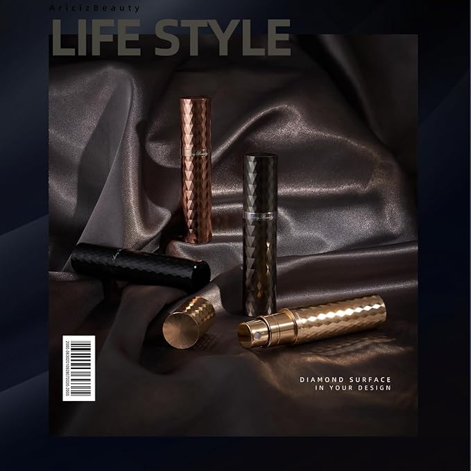 Travel Refillable Perfume Atomizer 0.17fl.oz/5ml. Cologne Pocket Recyclable Portable Sprayer Bottle. Mini Scent Pump Case Dispenser Perfume Container (BLACK+GREY)