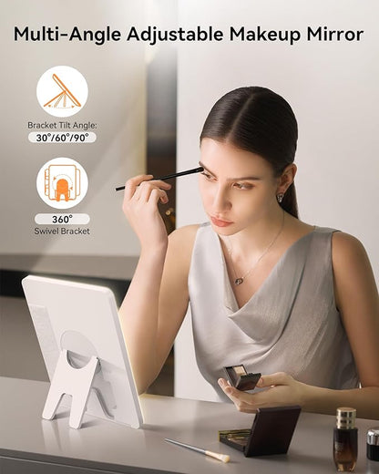 JUSRON Travel Makeup Bag With LED Mirror, Cosmetic Train Case with Light up Mirror, Portable Makeup Artist Organizer Bag with Adjustable Dividers, Makeup Brush Holder Storage (Red, Large)