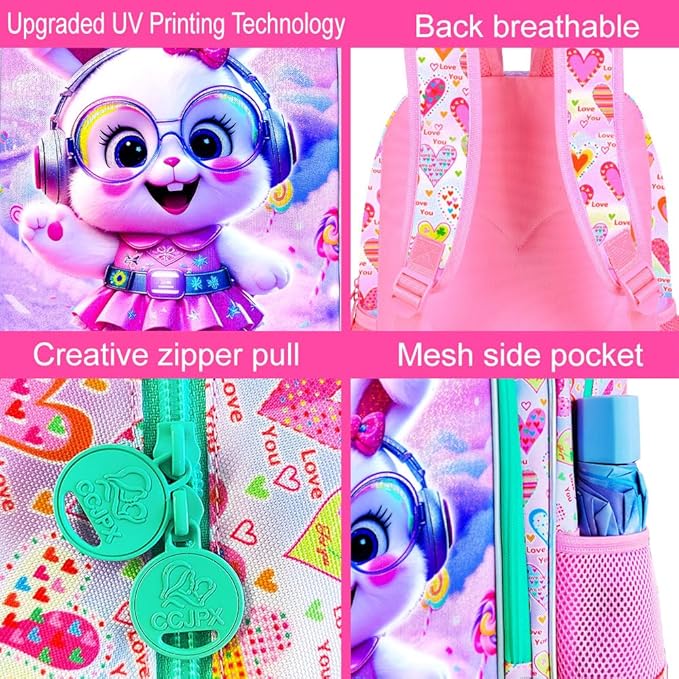 WZLVO 3PCS Kids Backpack for Girls, Unicorn Dinosaur Animal Prechool Elementary Kindergarten School Bookbag with Lunch Box