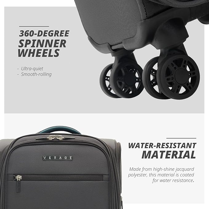 Verage Under Seat Luggage with Wheels, Softside Small Suitcase Spinner Carry On Luggage Bags for Airlines Airplanes Short Trip Men Women (Grey, 14.5-Inch Plus Underseat)