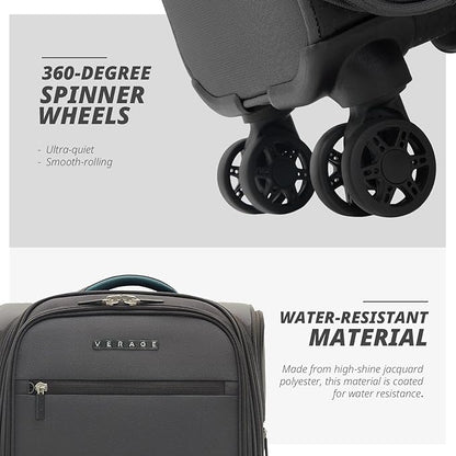 Verage Under Seat Luggage with Wheels, Softside Small Suitcase Spinner Carry On Luggage Bags for Airlines Airplanes Short Trip Men Women (Grey, 14.5-Inch Plus Underseat)