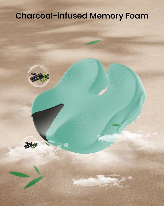 ProtoArc Seat Cushion, Office Chair Cushion for Sciatica, Coccyx Cushion, Ergonomic Memory Foam Seat Cushion for Car, Home, Pressure Relief Pad for Hip, Tailbone, All Day Comfort - Mint Green