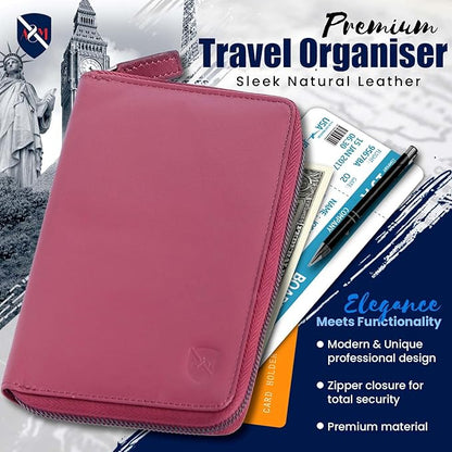 ALLEN & MATE Passport Holder Travel Wallet, 100% Leather RFID Blocking Travel Document Organiser for Men & Women