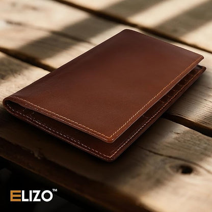 ELIZO Men's Genuine Leather Long Wallet - RFID Blocking Rodeo Checkbook Wallet | Slim Western Bifold Wallet with 16 Card Slots, ID Window | Top Grain Leather Cowboy Wallet