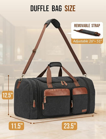 Canvas Duffle Bag for Travel 65L Expandable Travel Duffel Bags for Men Women Overnight Weekend Gym Bag with Shoes Compartment - Dark Grey(65L)