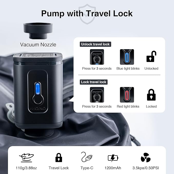 2 PC Travel Vacuum Bags with Pump, IP67 Reusable Vacuum Compression Bags for Travel, Business Trips, Hiking, Camping, Water Activities, Vacuum Seal Bags for Clothing