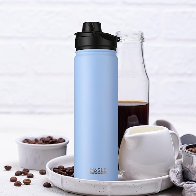 HASLE OUTFITTERS Insulated Water Bottle 22 oz Double Wall Stainless Steel Water Bottle Wide Mouth with Straw Lid & Spout Lid Keeps Cold or Hot(Blue,1)
