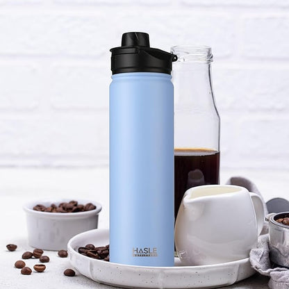 HASLE OUTFITTERS Insulated Water Bottle 22 oz Double Wall Stainless Steel Water Bottle Wide Mouth with Straw Lid & Spout Lid Keeps Cold or Hot(Blue,1)