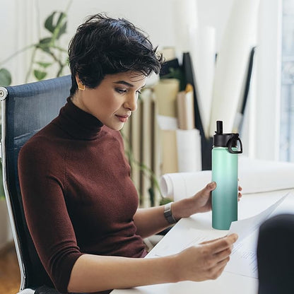 Volhoply 24oz Insulated Water Bottle With Straw Bulk 6 Pack,Metal Wide Mouth Water Bottles With Handle Lid Keep Cold,Reusable Double Wall Cups,Powder Coated Sport Bottle For Holder(Mojito,6 Count)