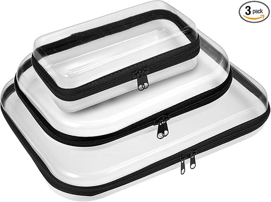 3 Pack Zippered Hard Pouch, Clear Hard Shell Zipper Case, Clear Plastic Storage Box Containers Small Toiletry Bag for Small Items, Toys, Building Blocks, Puzzles, Cosmetics&Stationery, 3 Size