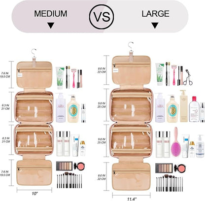 Travel Hanging Toiletry Bag for Women and Men, with 8 Leak Proofing Silicone Bottle Covers, Waterproof Makeup Accessories, Cosmetic Essentials, Cruise Ship Toiletries Bag with Jewelry Organizer, Pink