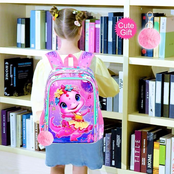 WZLVO 3PCS Kids Backpack for Girls, Unicorn Dinosaur Animal Prechool Elementary Kindergarten School Bookbag with Lunch Box