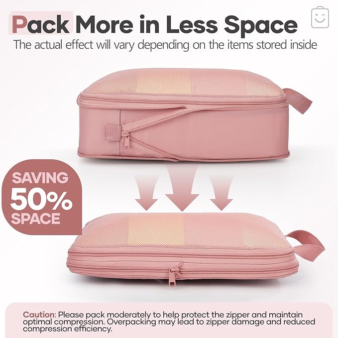 Veken 11 Set Compression Packing Cubes for Travel Essentials,Compressible Expandable Large Luggage Suitcase Organizer Bags for Clothing,Durable Space Saver Storage Bags with Toiletry Bags(Pink)