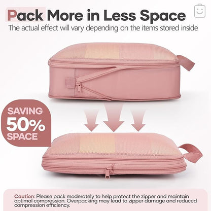 Veken 11 Set Compression Packing Cubes for Travel Essentials,Compressible Expandable Large Luggage Suitcase Organizer Bags for Clothing,Durable Space Saver Storage Bags with Toiletry Bags(Pink)