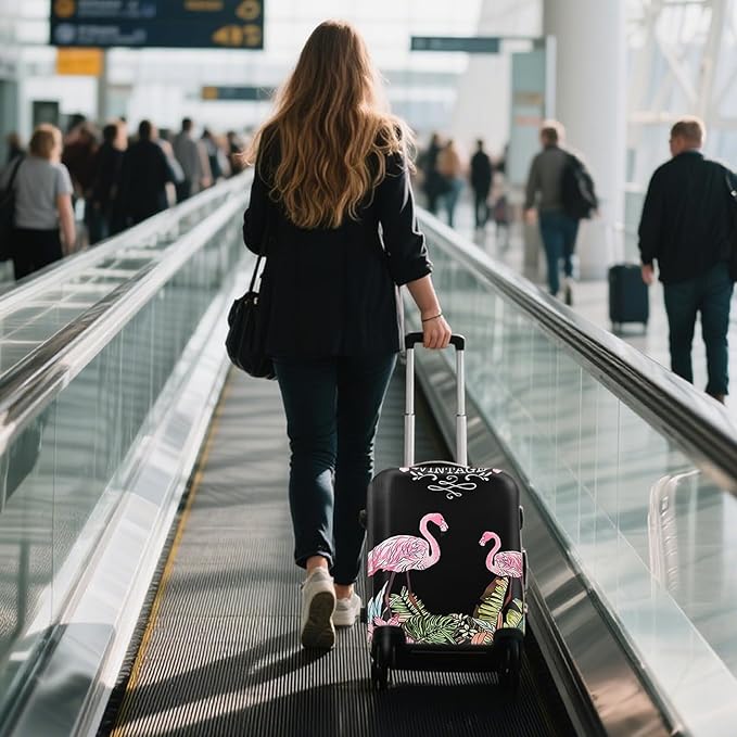 WUJIAONIAO Travel Luggage Cover Baggage Suitcase Cover Protector Skins 18-32 Inch (Flamingo A23, M (for 22-24 inch luggage))