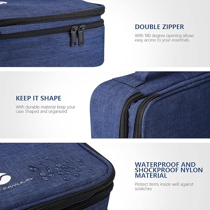 ORIENT FAMULAY Travel Electronics Organizer, Waterproof Cable Organizer Bag for Electronic Accessories Double Layer Large Shockproof Cable Storage Bag for Cord, Power Bank, Tablet(Up to iPad 11 inch) - Royal Blue