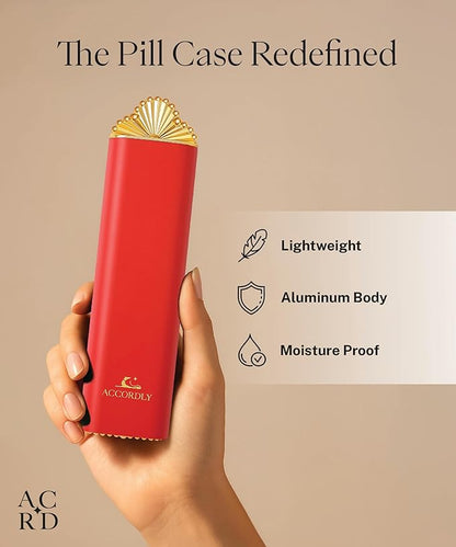 Premium Weekly Pill Organizer, 7-Day Compact Pill Case for Purse, Lightweight Gold Aluminum Pill Box for Vitamins, Medicine, Supplements, Luxury Wellness Gift