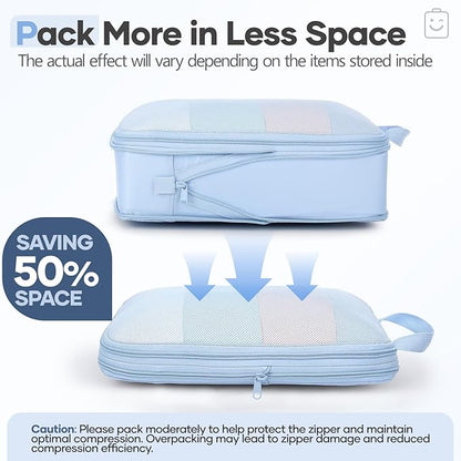 Veken 9/11 Set Compression Packing Cubes for Travel Essentials,Compressible Expandable Large Luggage Suitcase Organizer Bags for Clothing,Durable Space Saver Storage Bags(Light Blue)