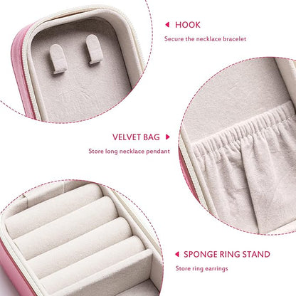 BONNY DODO Small Travel Jewelry Organizers Box for women with PU Leather Portable Mini Jewelry Case with compartments for Necklace Rings Earrings,Luxury Giftable boxes. (Pink, S)