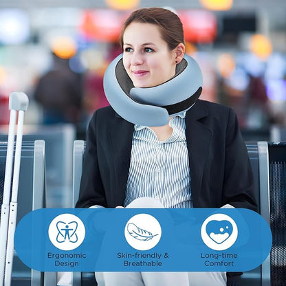 Neck Pillow Airplane,100% Pure Memory FoamTravel Neck Pillow Travel Neck Support Ergonomic &Portable Design Best for Sleeping Plane Car Train Office Flight (Light Blue)