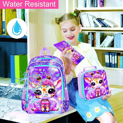 WZLVO 3PCS Kids Backpack for Girls, Unicorn Dinosaur Animal Prechool Elementary Kindergarten School Bookbag with Lunch Box