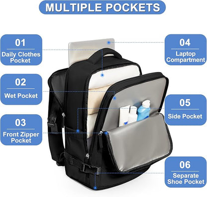 Large Travel Backpack For Women Airline Approved Carry On Waterproof Sports Luggage Casual Daypack Small Hiking Backpack Black