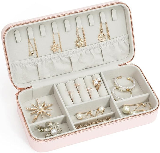 Travel Jewelry Case Small Jewelry Organizer, Portable Jewelry Case Small Travel Jewelry Box for Women, Christmas Gift for Women Girls, Pink C