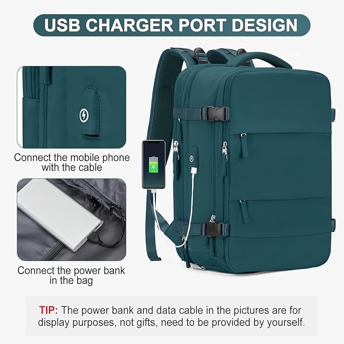 Casual Backpack Traveling Backpack, A-peacock Blue, Expandable, Travel Backpacks