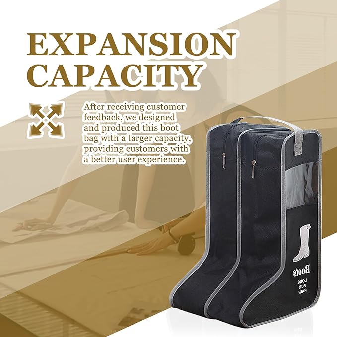 Upgraded 2 Pack Portable Boots Storage Bag, Black Shoe Bags for Storage and Travel Dust Proof Travel Shoe Bags for Packing (Extra Large, 57 * 34 * 30)