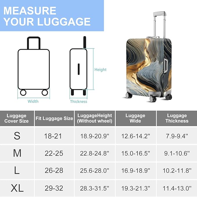 FOREVER QUEEN Gradient Black Gray Gold Marble Luggage Cover Suitcase Protector Suitcase Cover Anti-Scratch,Stretchable Bag Cover Washable Durable Polyester