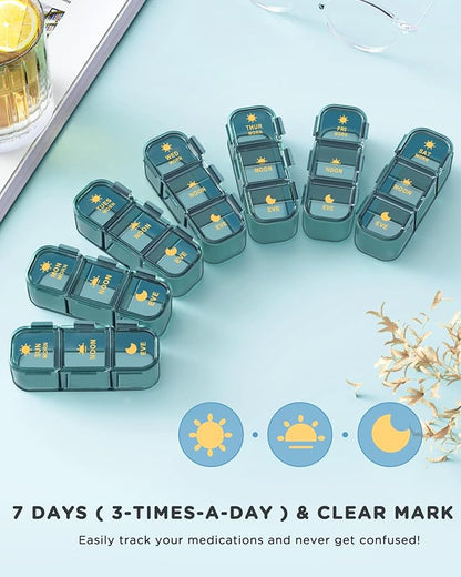 Pill Organizer 3 Times A Day, 7 Day Pill Box 3 Times A Day - Acedada Weekly Vitamin Box Organizer with 7 Separate Containers, Portable Daily Medicine Planner Case for Vitamin Fish Oil Supplement, Blue