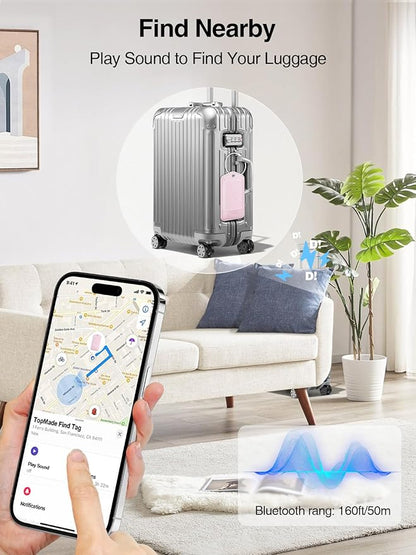 TopMade Smart Luggage Tag with Find My, Premium Leather Luggage Tags for Suitcase, Travel Bags, Backpacks, Anti-Lost Suitcase Tag Tracker for Travel with Privacy Name Card, Rechargeable