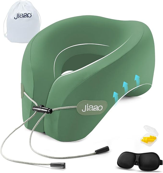 jiaao Travel Neck Pillow, Memory Foam Travel Pillow, Includes 3D Eye Masks, Earplugs, and Storage Bag, U-Shaped Napping Pillow for Airplanes, Cars, Trains, Home