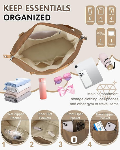 Birthday Graduation Gifts for Daughter,Initial Travel Duffel Bag Sports Gym Bag for Girls Teen Kids Birthday Gifts,Personalized Weekender Bag Carry On Tote Bags Cute Overnight Bag for Women(Brown, O)